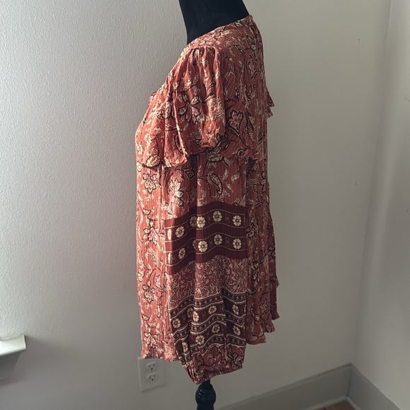 LOFT Auburn Bouquet‎ Boho ruffle split neck floral print blouse top Sz XL - Picture 5 of 9